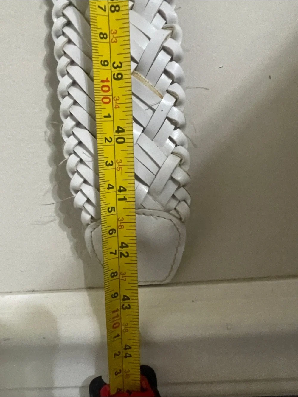White Braided Faux Leather Belt with Silver Ring Buckle